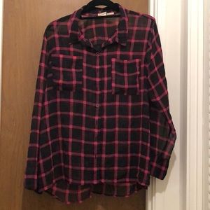 Sheer plaid pink and black top